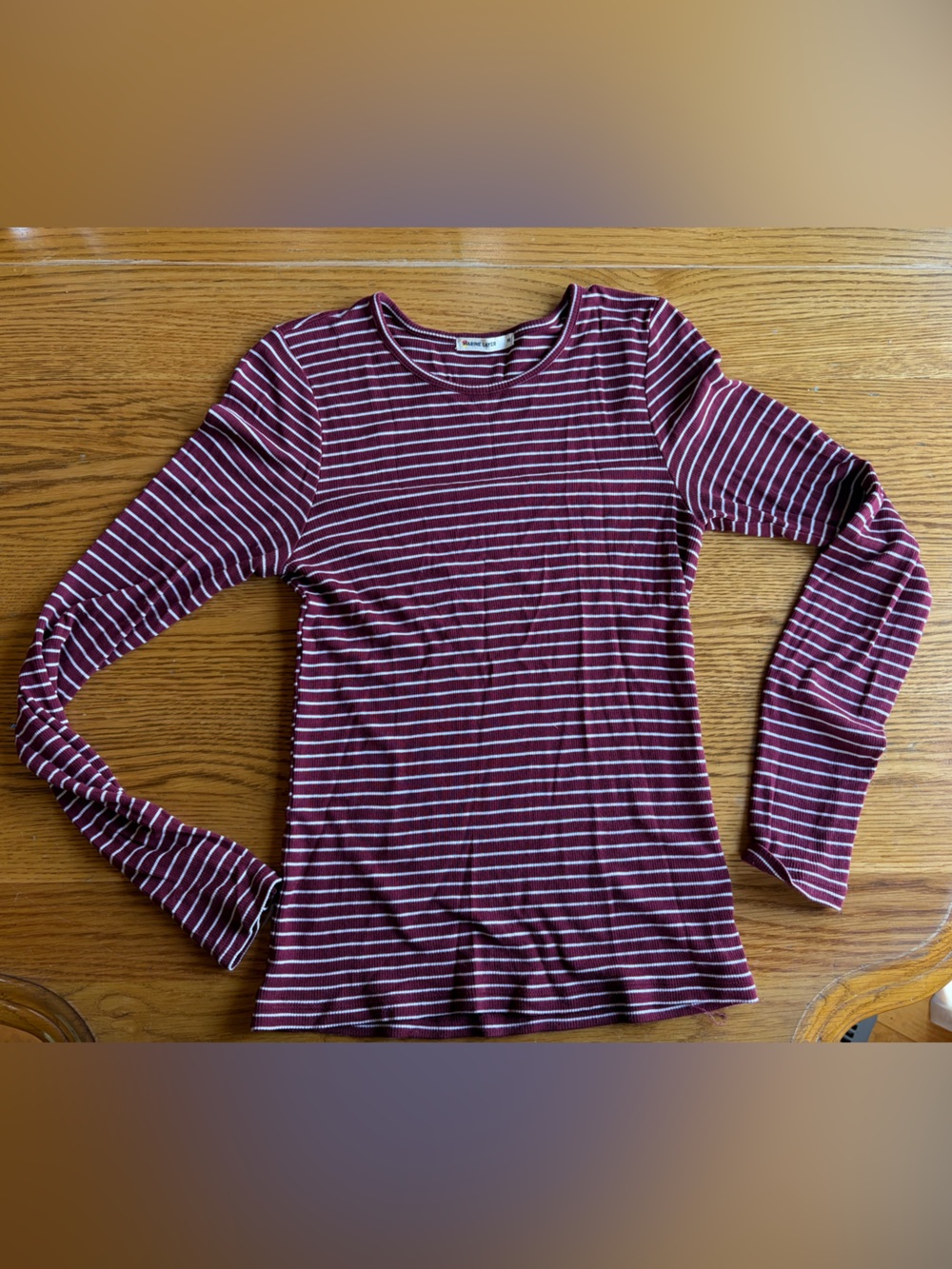 Soft Striped Layering Long Sleeve Top in Burgundy and White